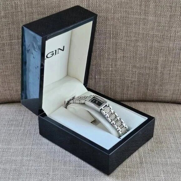 Vintage Elgin Women Wristwatch Silver Tone Crystals Accent Band Analog Watch - Picture 2 of 11